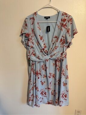 Express Floral V-Neck Flutter Sleeve Mini Dress